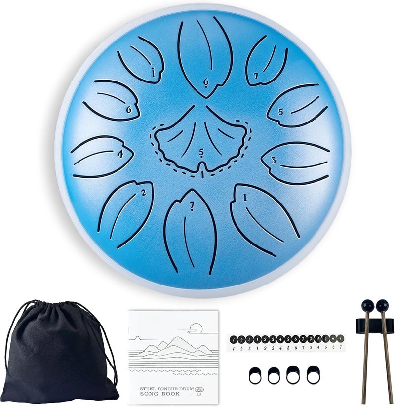 TUOKING Steel Tongue Drum 6 Inch 11 Notes C Key Rain Drum for Adults and Beginners, Handpan Drum Sound Healing Musical Instrument Gift for Meditation, Yoga, Music Lovers(Blue) - Image 1